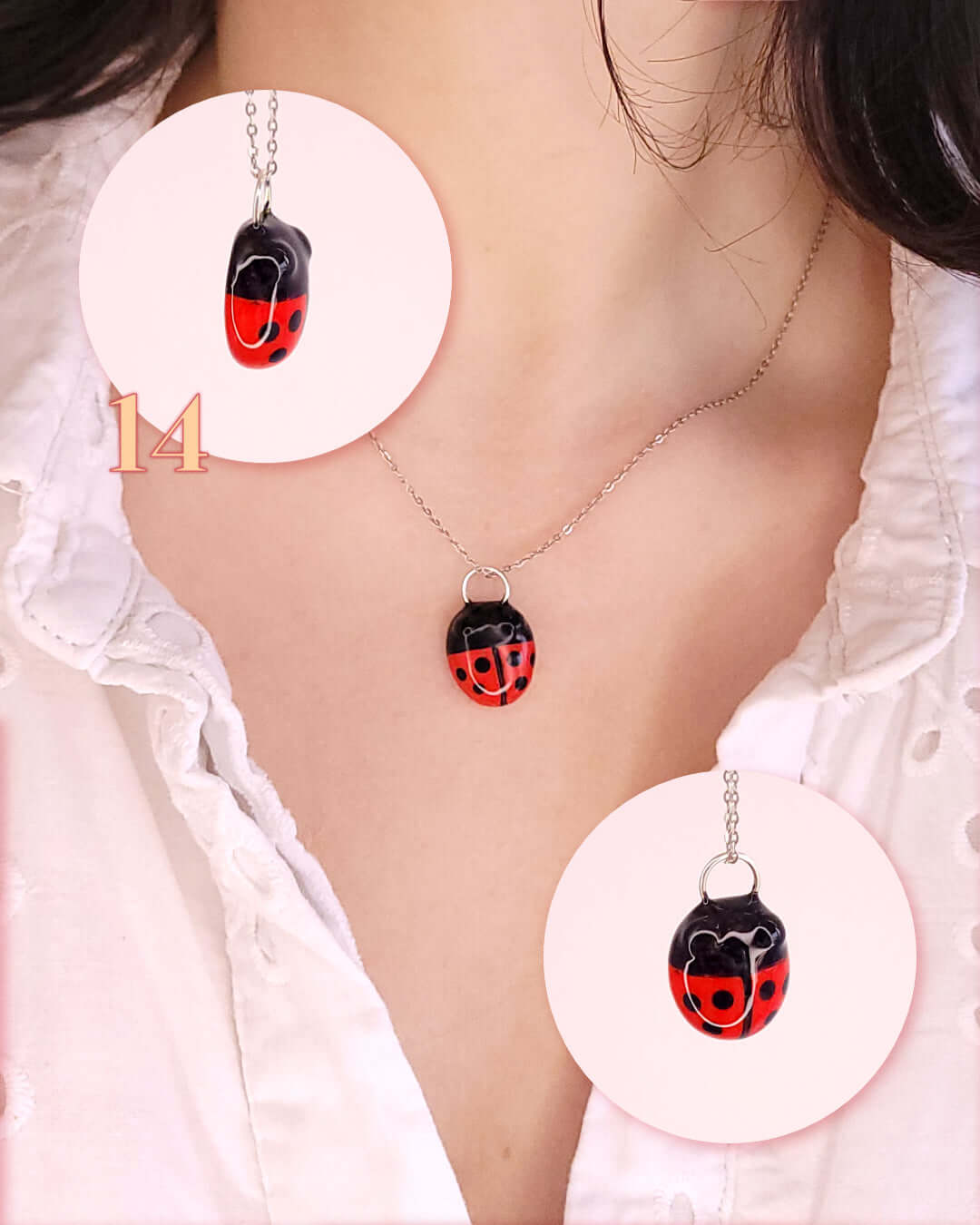 Oreille portant un charm mignon sur un anneau en forme de coccinelle